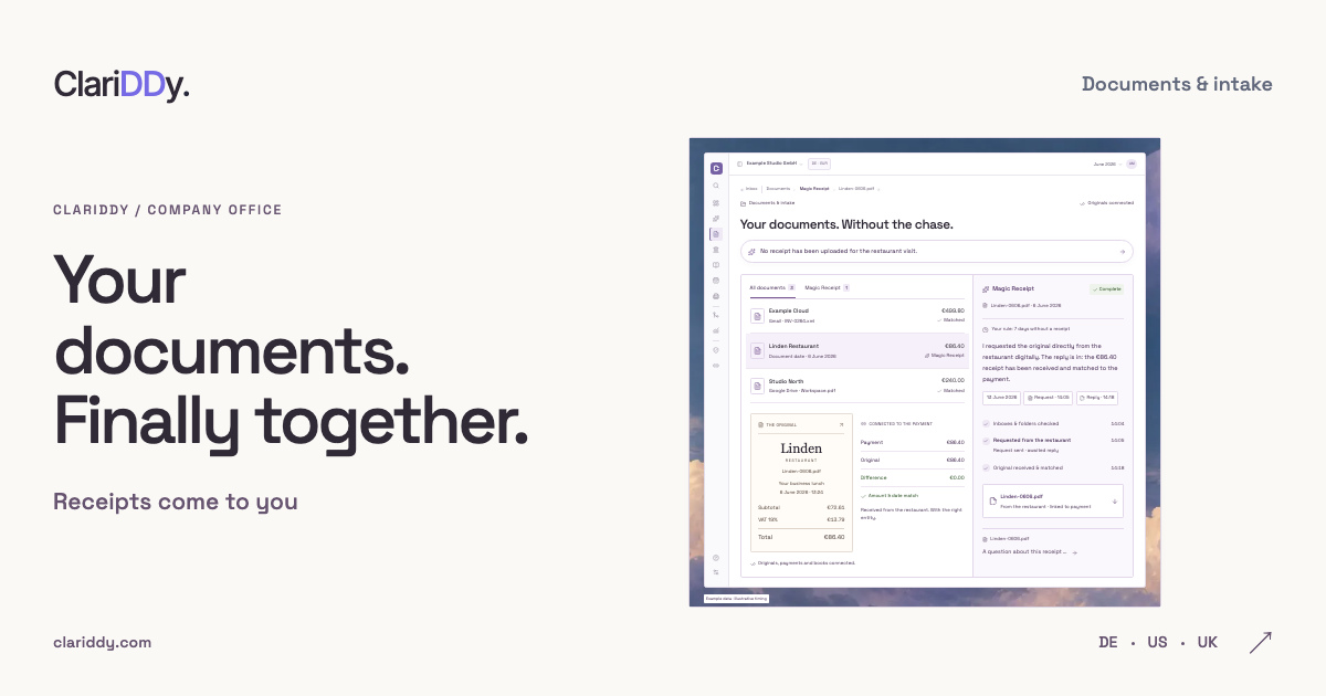Your documents. Finally together. Receipts come to you